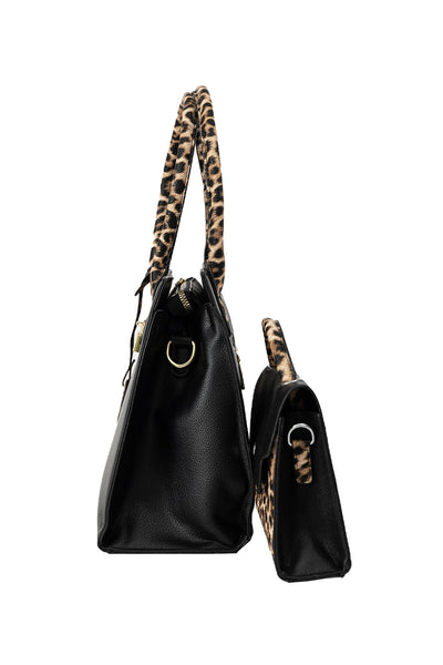 Lucchi Italy Women's Handbag Design - Black/Leopard Print
