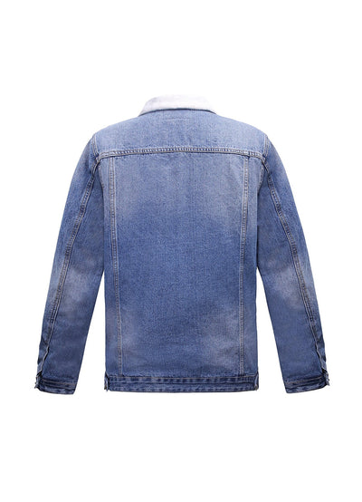 Lucchi Italy Embroidered Blue Denim Jacket With Faux Fur