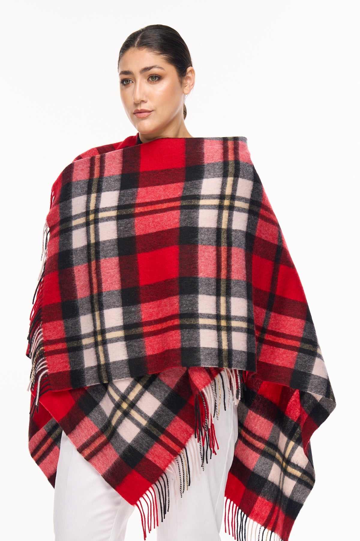Lucchi Italy Cape DC Design Red Poncho 100% Pure Lambswool