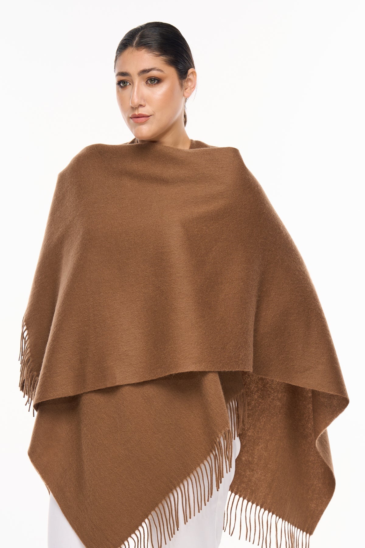 Lucchi Italy Plain Cape Brown Poncho 100% Pure Lambswool