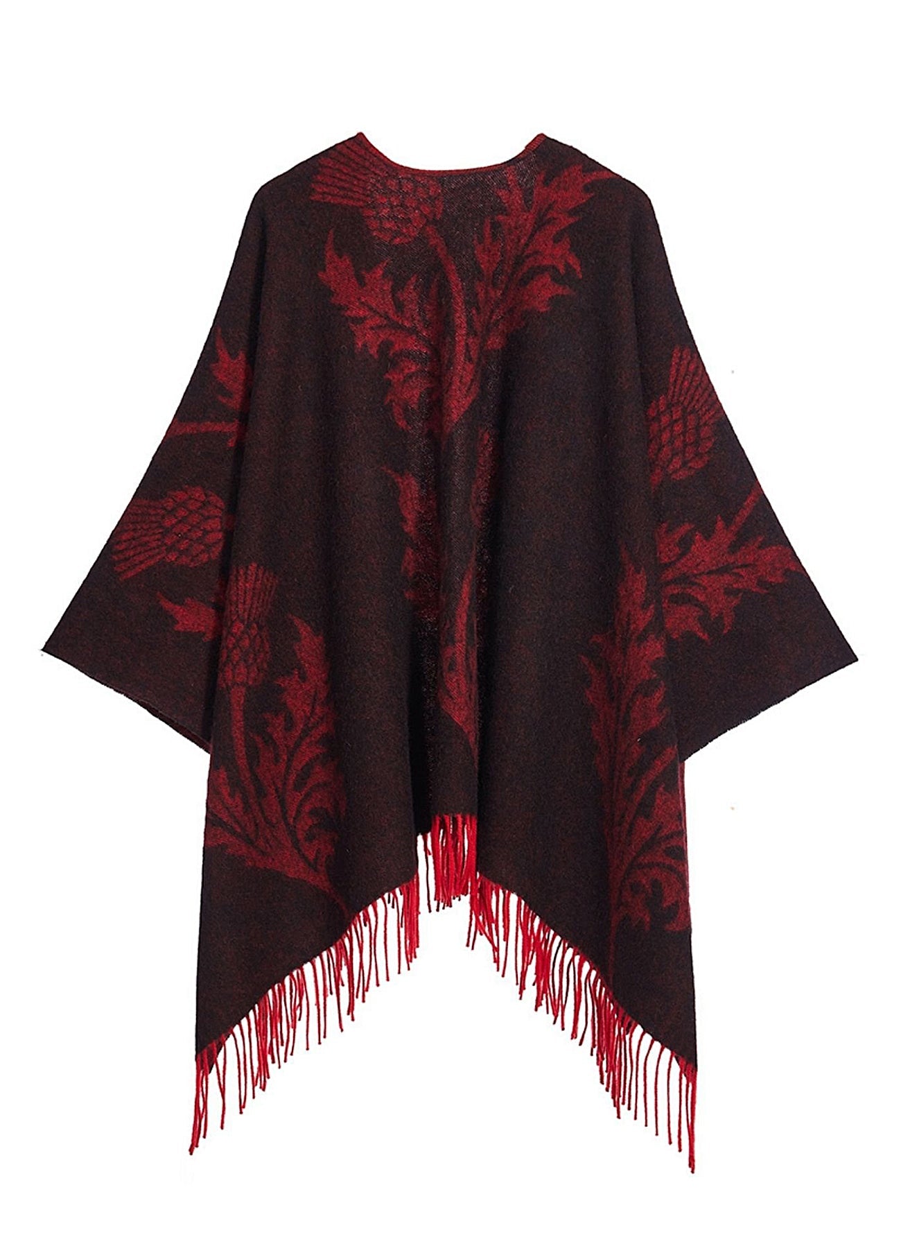 Lucchi Italy Cape Single Thistle Red Poncho 100% Pure Lambswool