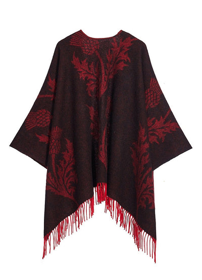 Lucchi Italy Cape Single Thistle Red Poncho 100% Pure Lambswool