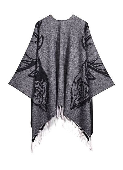 Lucchi Italy Cape Stag Grey Poncho 100% Pure Lambswool