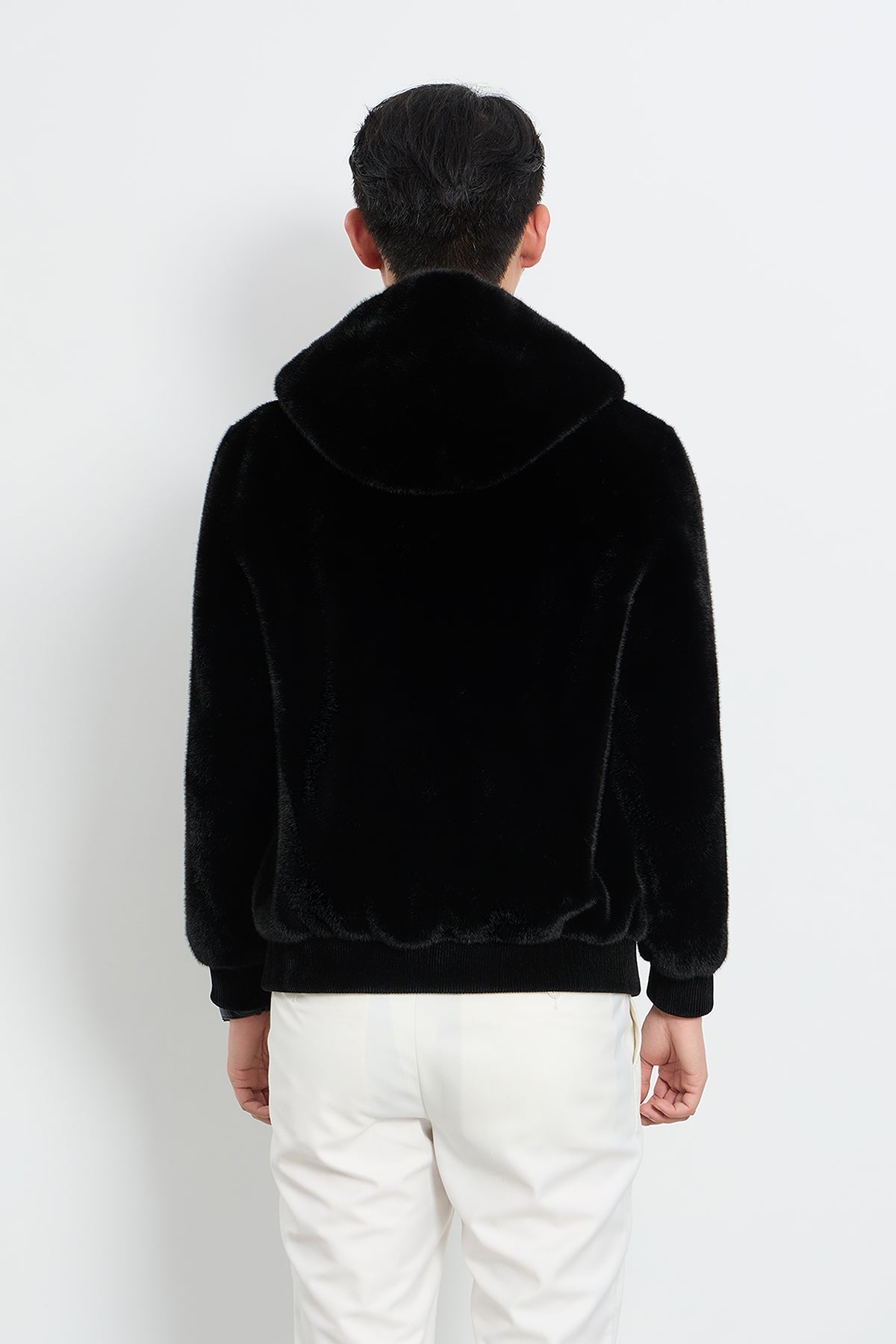 Lucchi Italy Men's Hooded Fur Jacket - Black