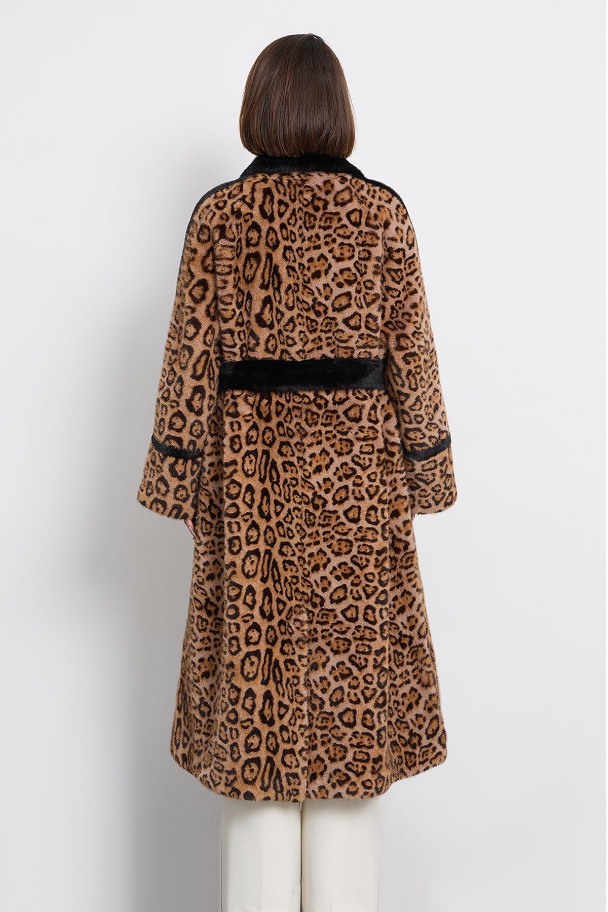 Lucchi Italy Women's Fur Long Coat - Leopard Print