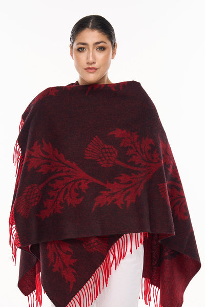 Lucchi Italy Cape Single Thistle Red Poncho 100% Pure Lambswool