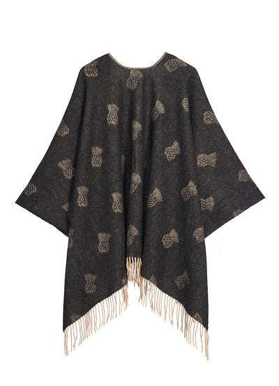 Lucchi Italy Cape Small Thistle Charcoal Poncho 100% Pure Lambswool