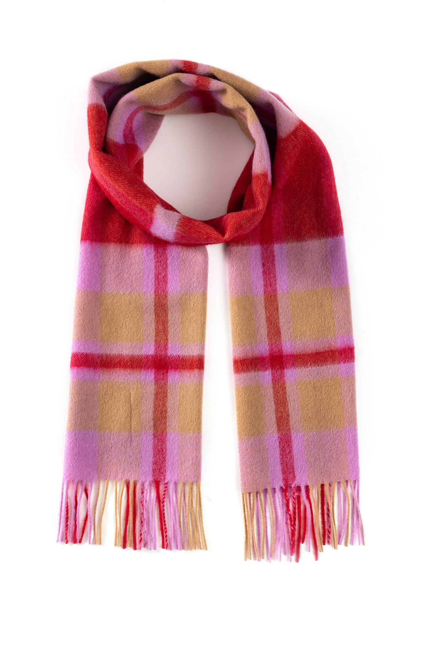 100% Pure Lambswool Scarf Red/Camel