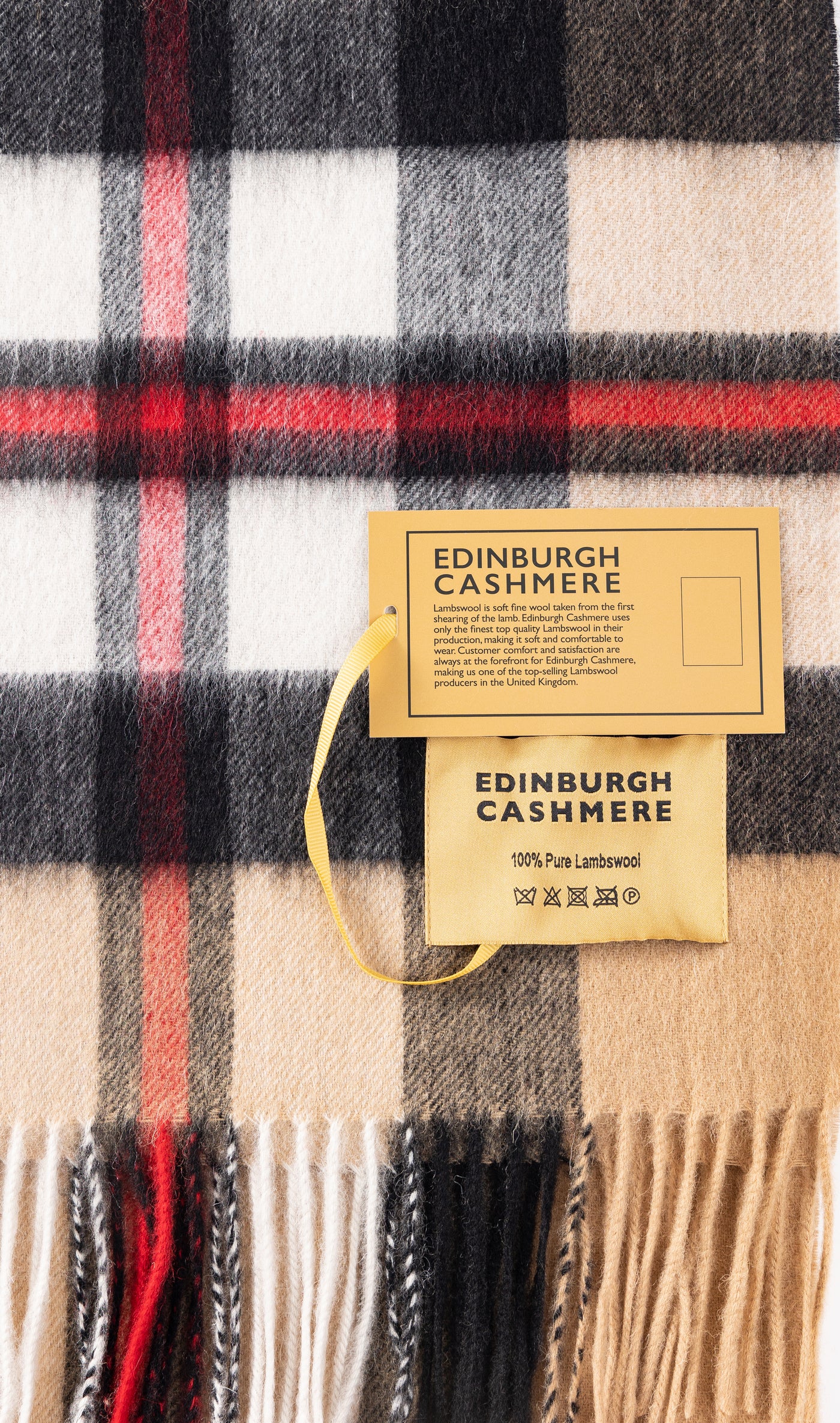 100% Pure Lambswool Scarf DC Camel/Black