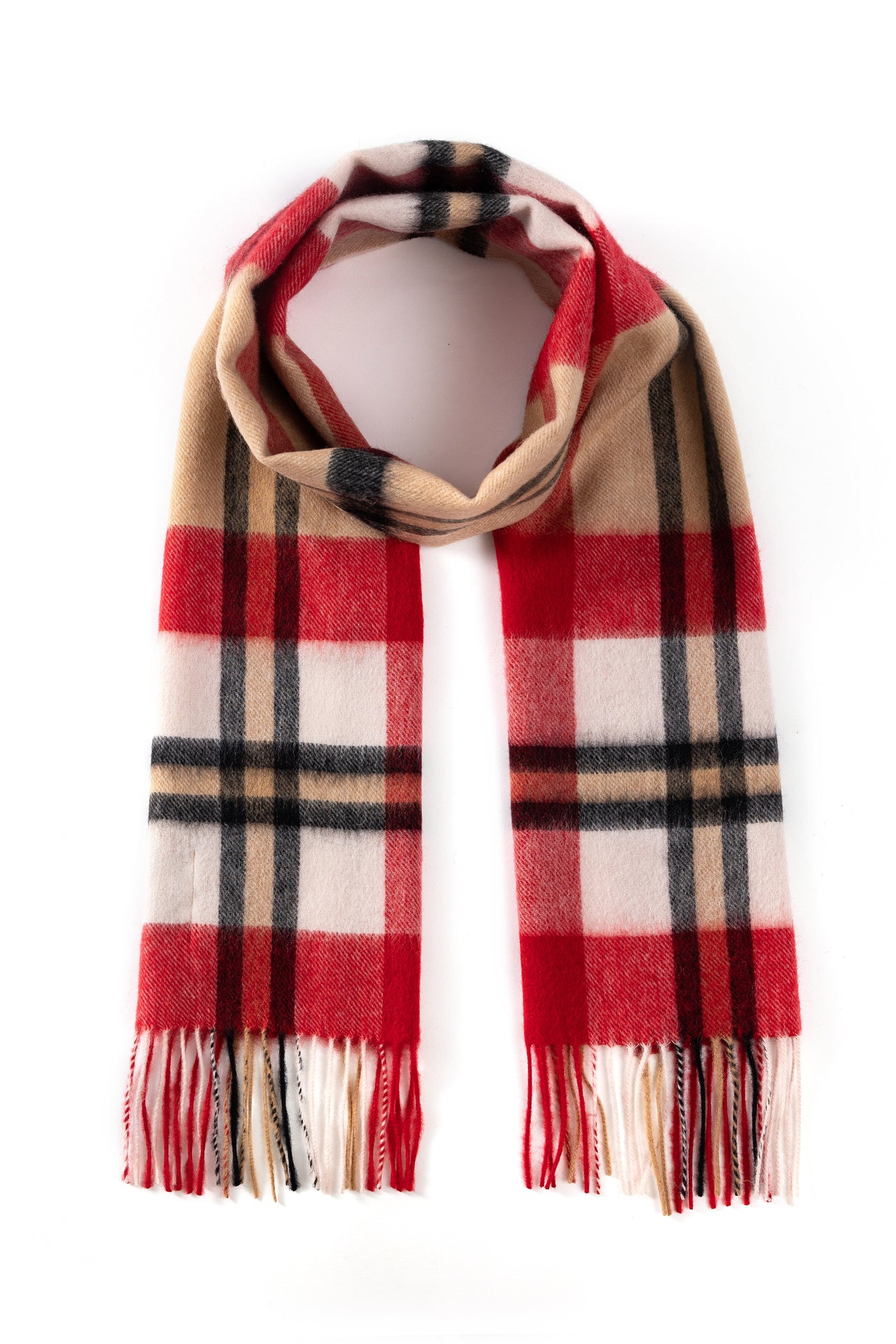 100% Pure Lambswool Scarf Camel/Red
