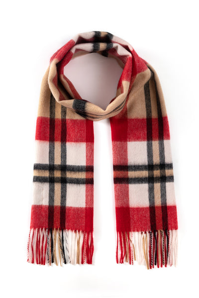 100% Pure Lambswool Scarf Camel/Red