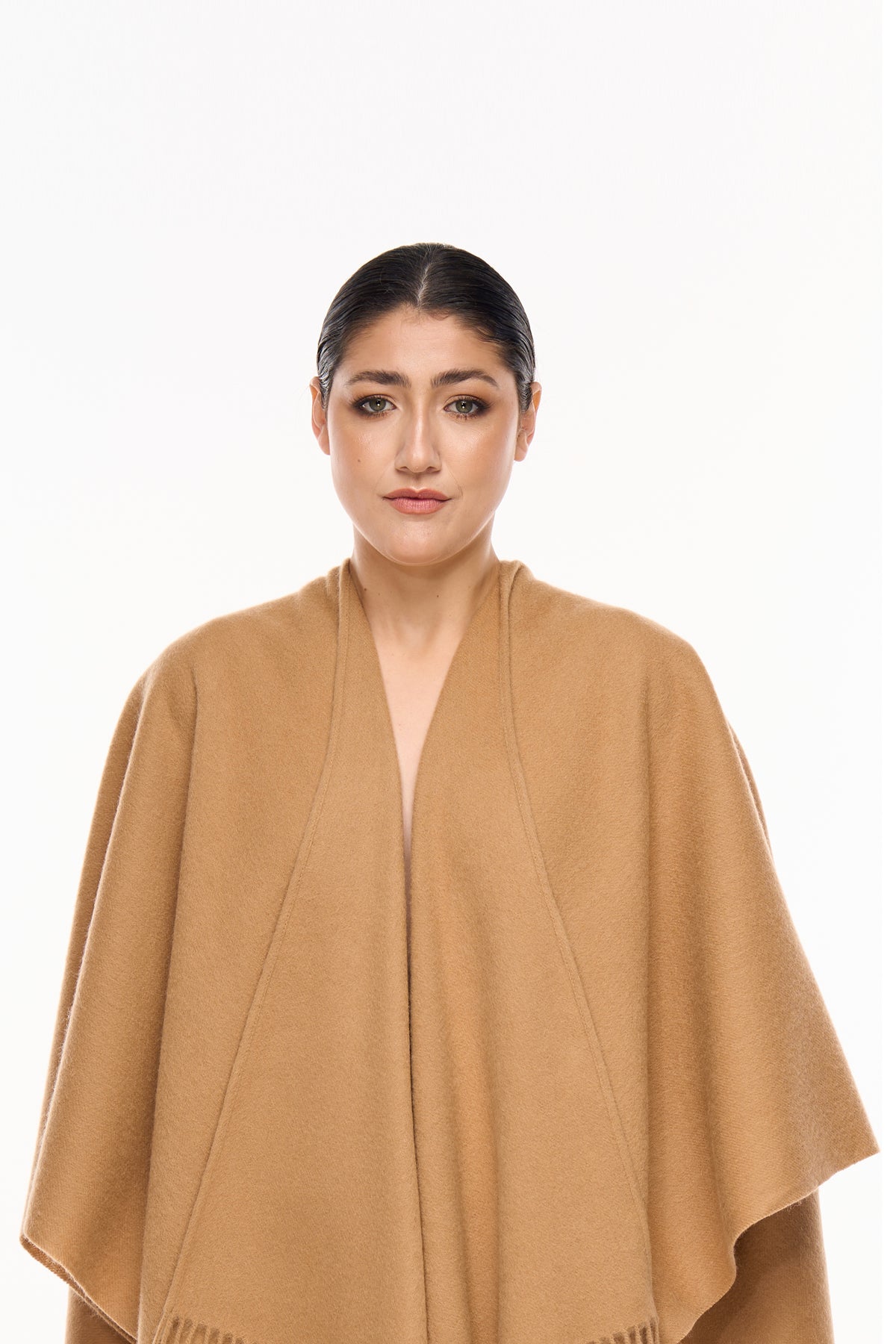 Lucchi Italy Plain Cape Camel Poncho 100% Pure Lambswool