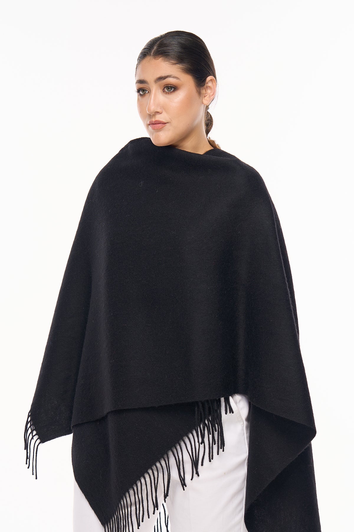 Lucchi Italy Plain Cape Black Poncho 100% Pure Lambswool