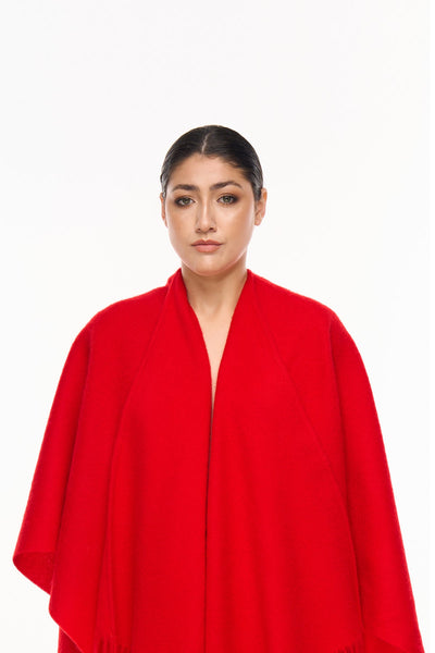 Lucchi Italy Plain Cape Red Poncho 100% Pure Lambswool