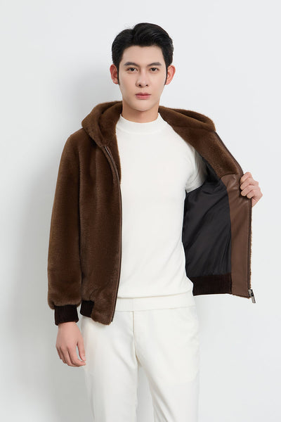 Lucchi Italy Men's Hooded Fur Jacket - Brown