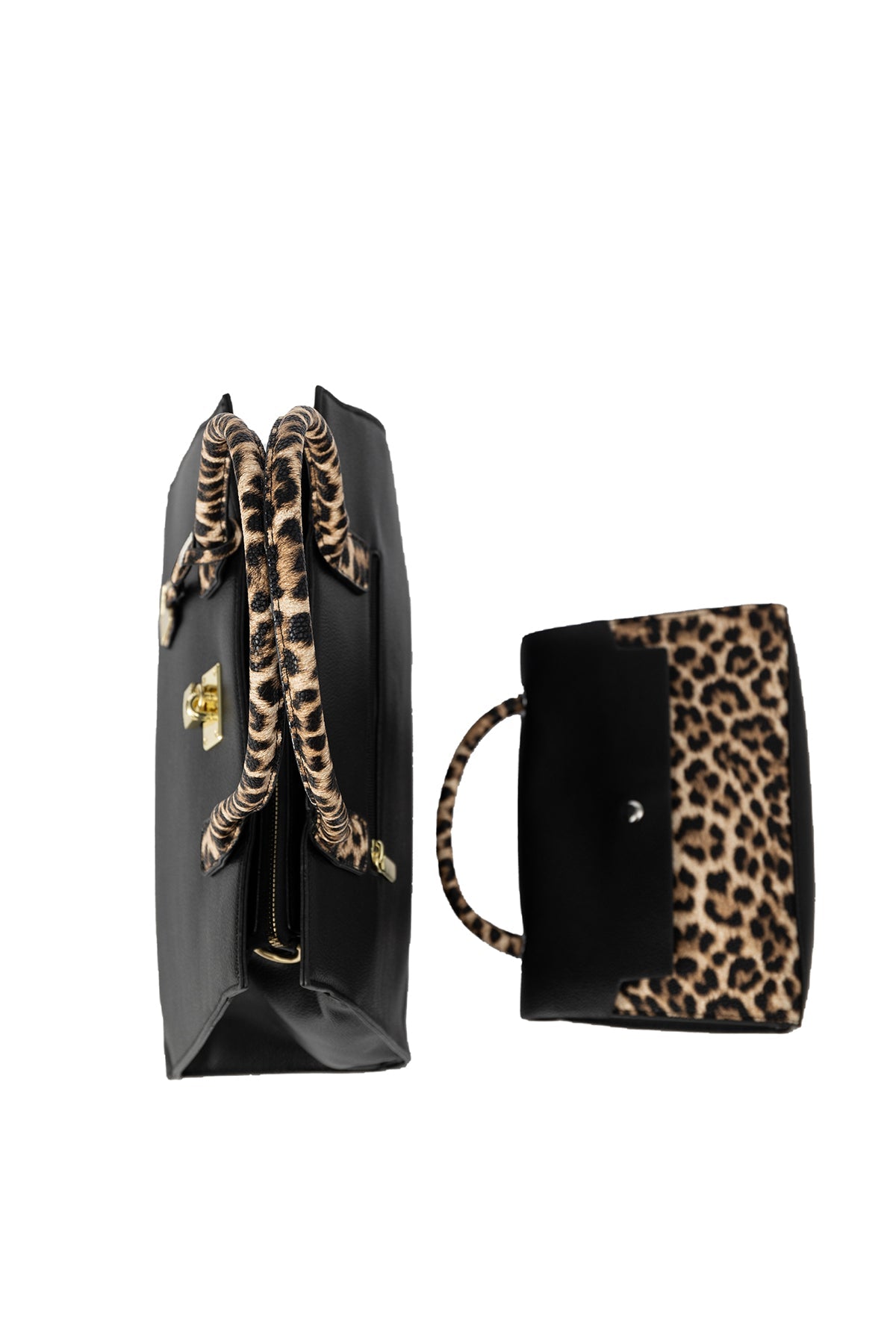 Lucchi Italy Women's Handbag Design - Black/Leopard Print