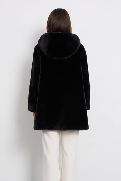 Lucchi Italy Women's Hooded Fur Short Coat - Black