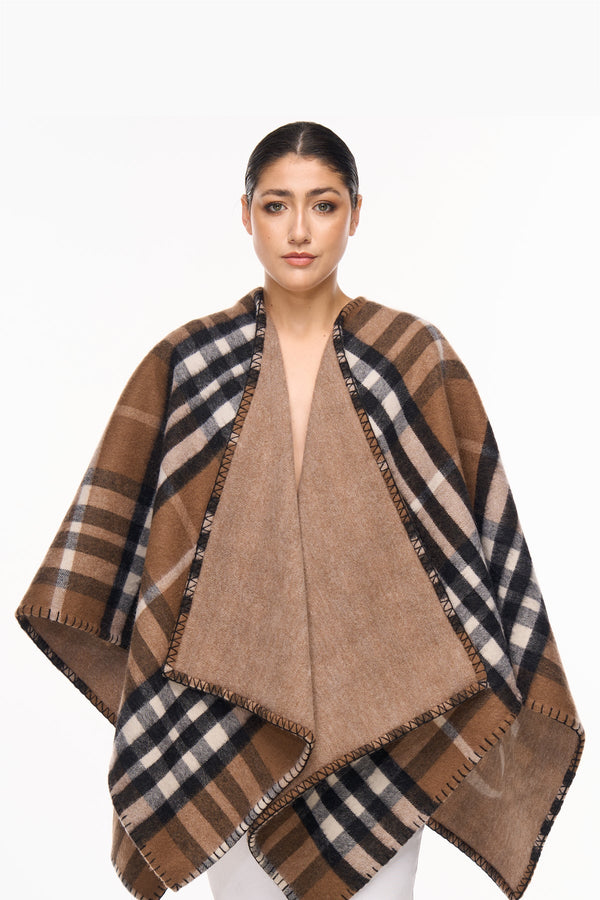 Lucchi Italy Cape EC Reversible Brown Poncho 100% Pure Lambswool
