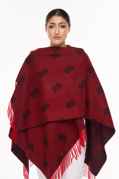 Lucchi Italy Cape Small Thistle Red Poncho 100% Pure Lambswool