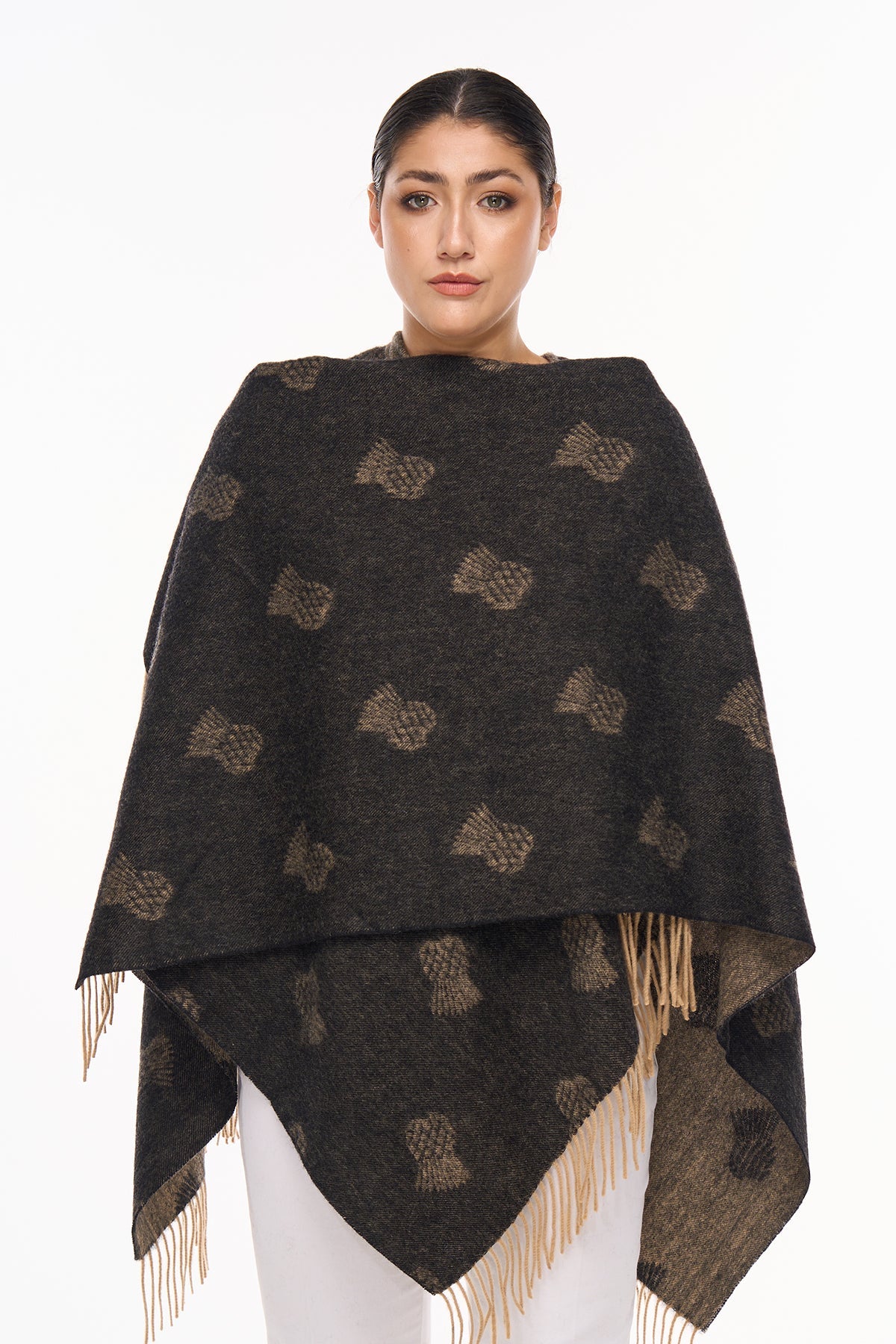Lucchi Italy Cape Small Thistle Charcoal Poncho 100% Pure Lambswool