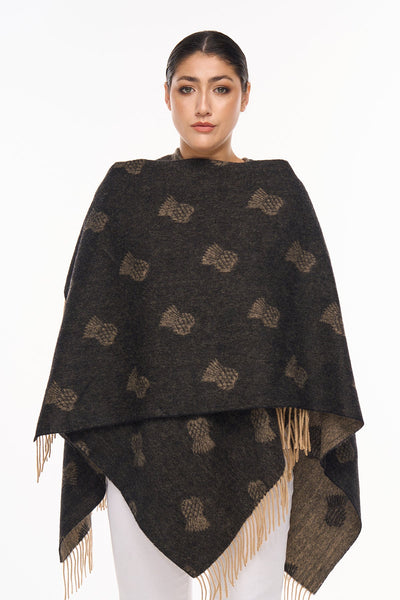 Lucchi Italy Cape Small Thistle Charcoal Poncho 100% Pure Lambswool