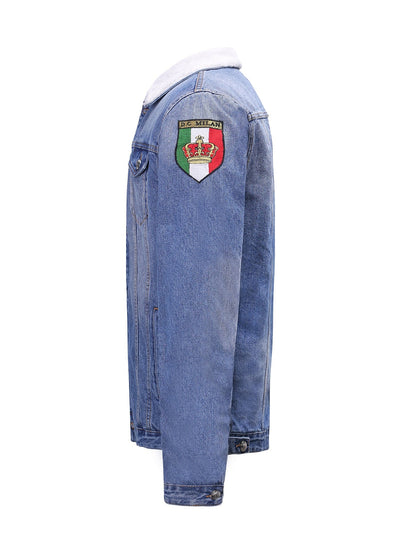 Lucchi Italy Embroidered Blue Denim Jacket With Faux Fur