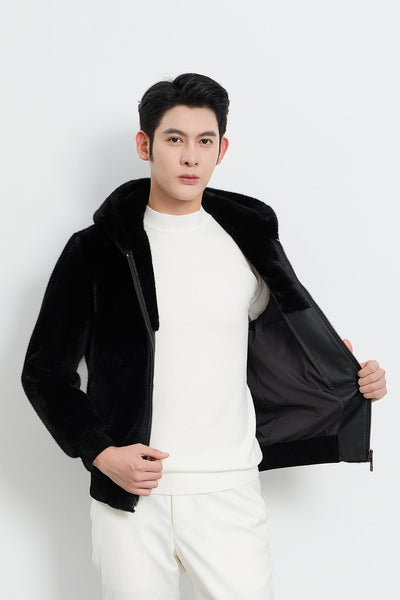 Lucchi Italy Men's Hooded Fur Jacket - Black