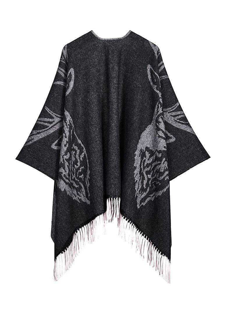 Lucchi Italy Cape Stag Grey Poncho 100% Pure Lambswool