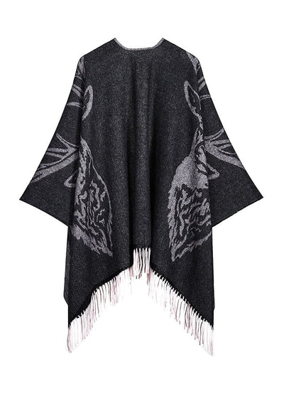 Lucchi Italy Cape Stag Grey Poncho 100% Pure Lambswool