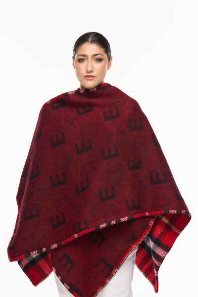 Lucchi Italy Cape EC Reversible Red Poncho 100% Pure Lambswool