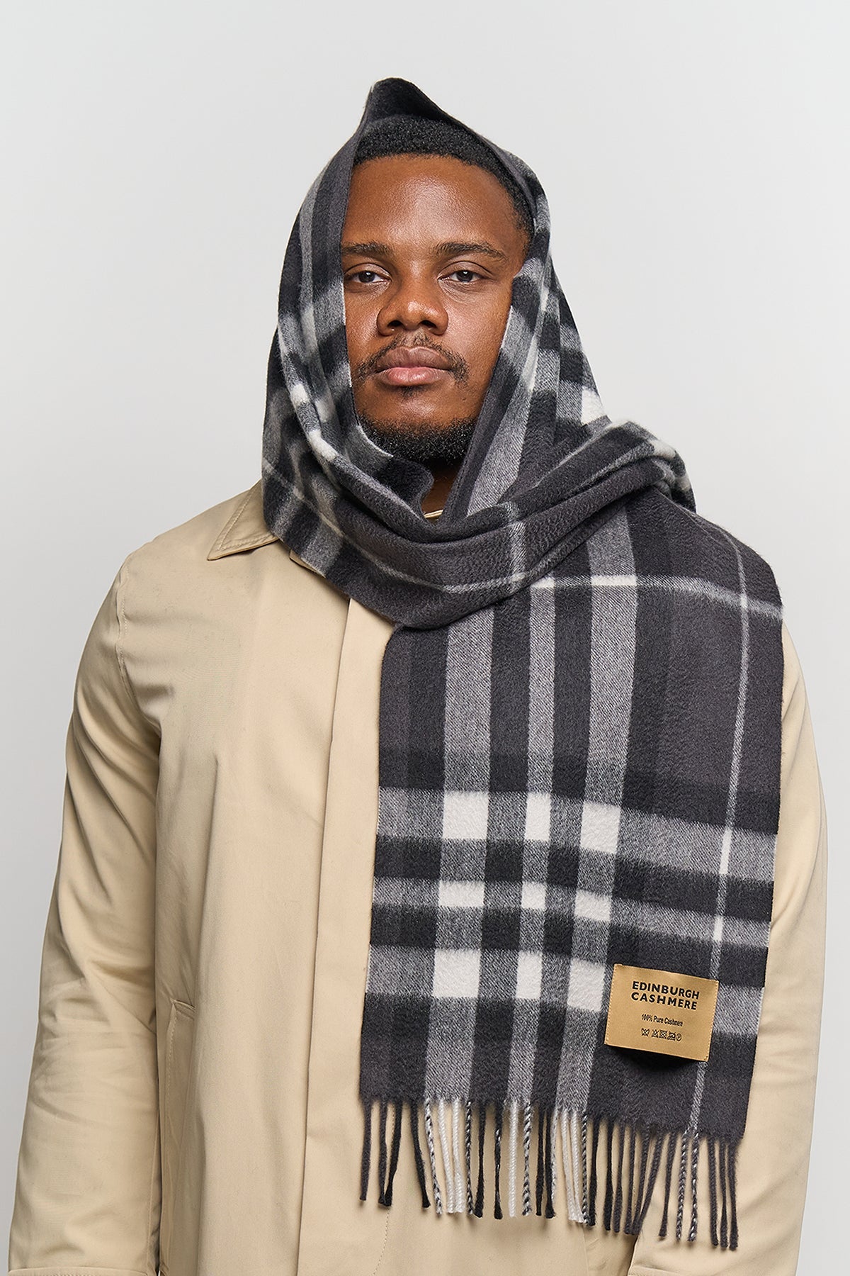 DC Check Cashmere Scarf Charcoal