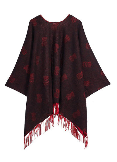 Lucchi Italy Cape Small Thistle Red Poncho 100% Pure Lambswool
