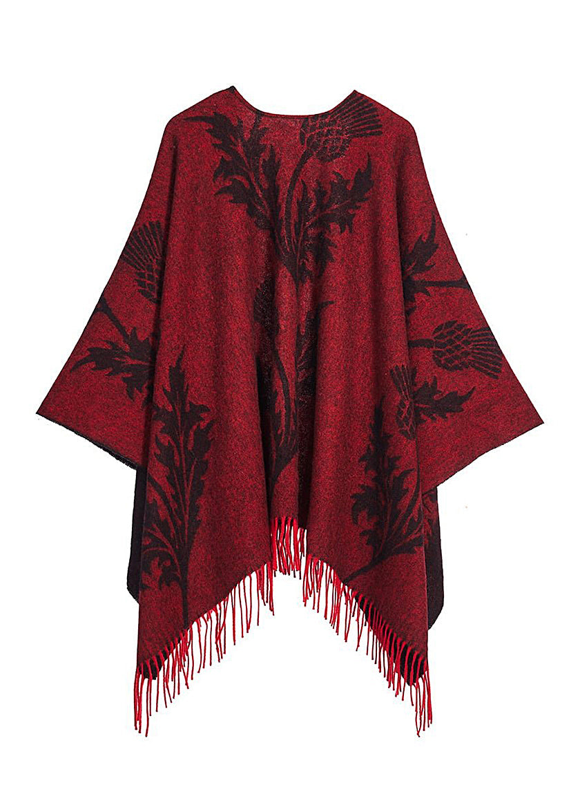 Lucchi Italy Cape Single Thistle Red Poncho 100% Pure Lambswool