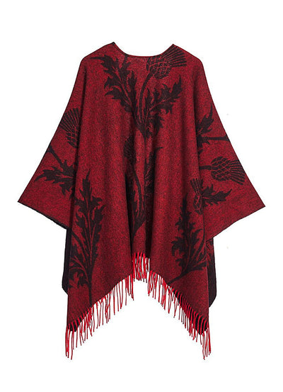 Lucchi Italy Cape Single Thistle Red Poncho 100% Pure Lambswool