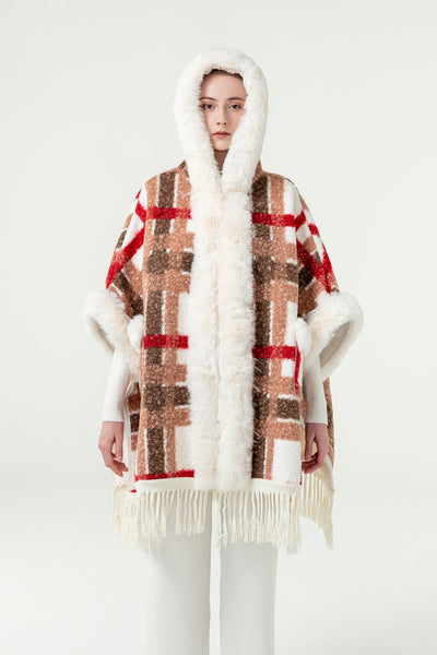 Lucchi Italy Women's Hooded Cape - Red/Brown