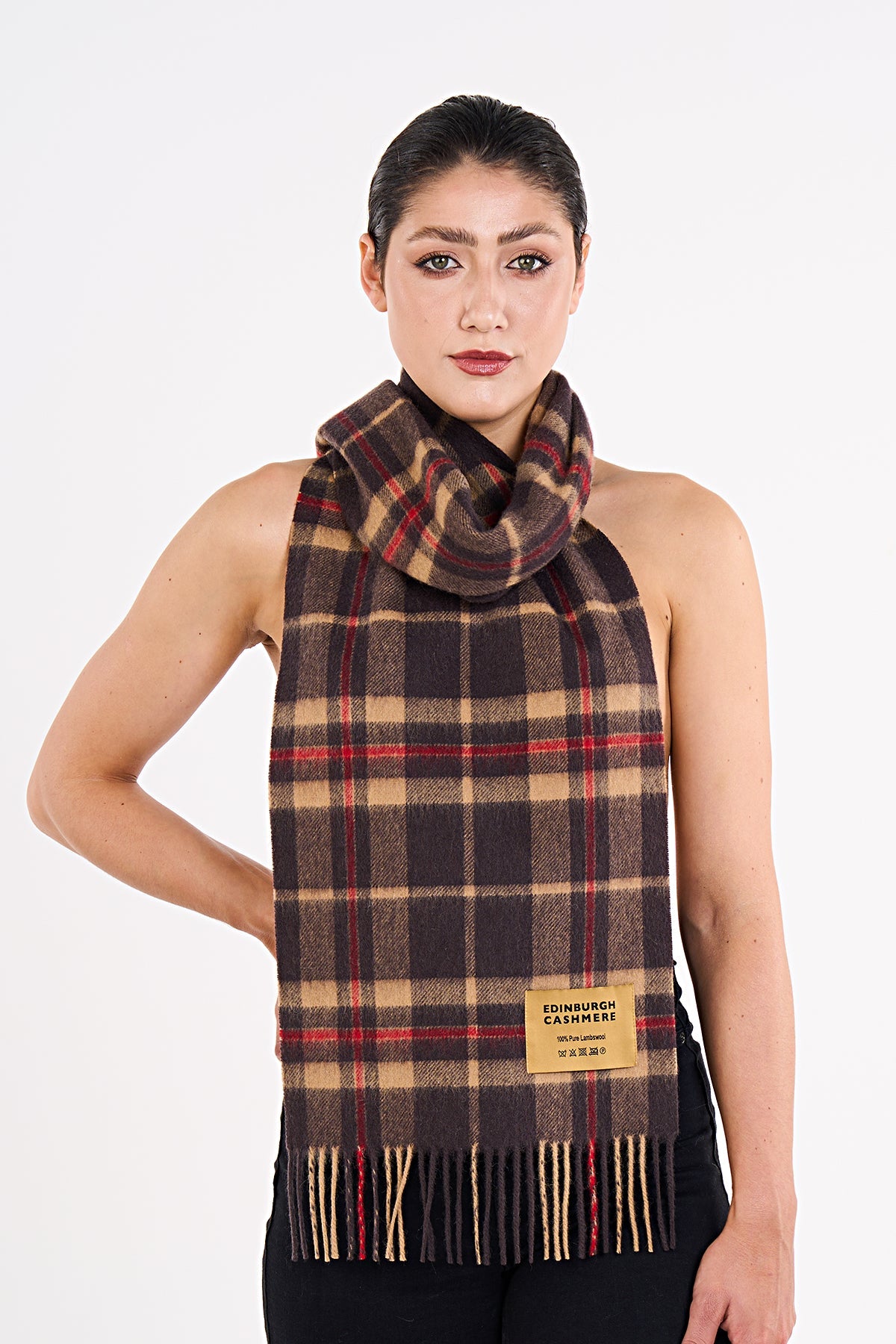 Lucchi Italy Cashmere Wool Scarf EC Check Exclusive Iconic Design Black