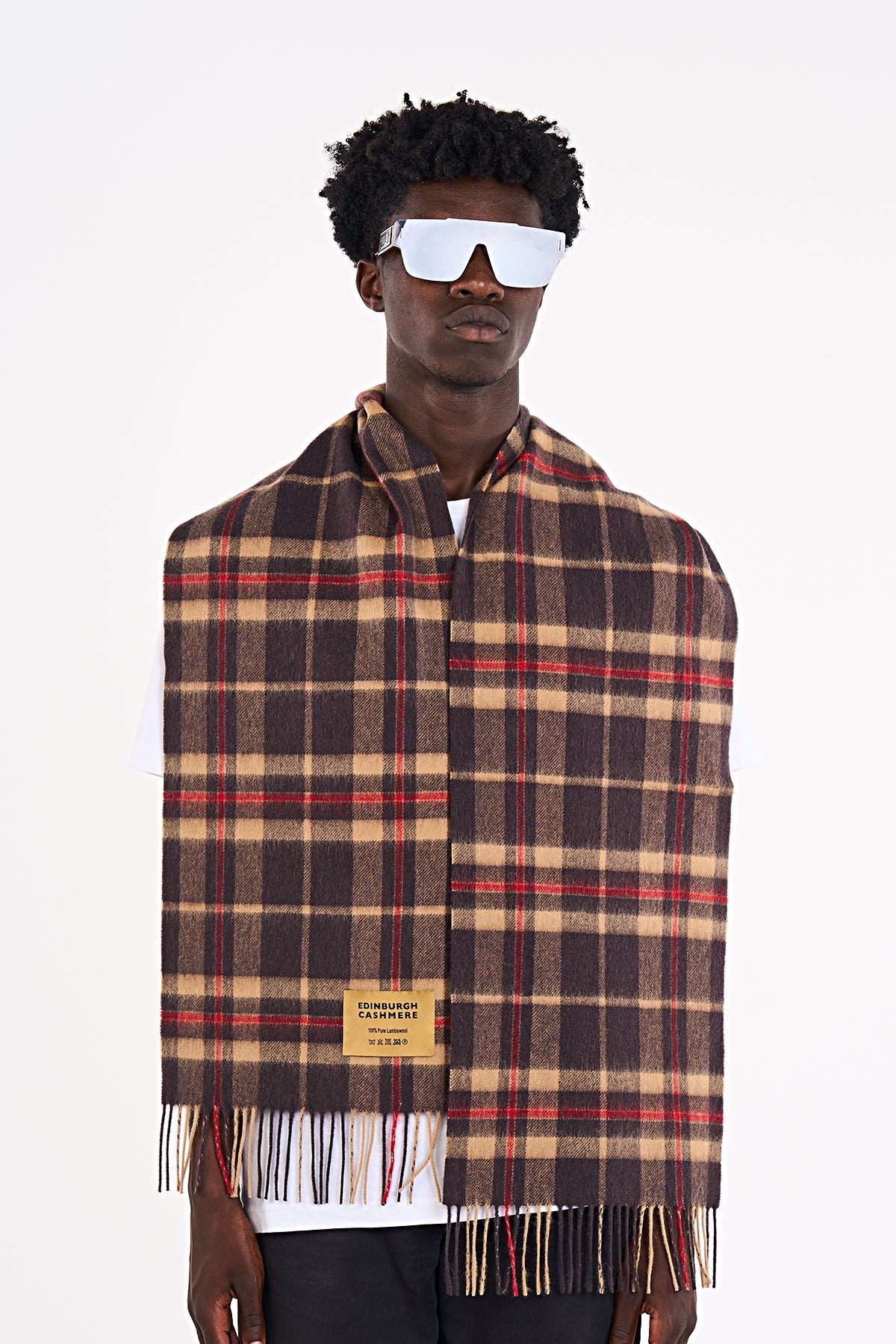 Lucchi Italy Cashmere Wool Scarf EC Check Exclusive Iconic Design Black