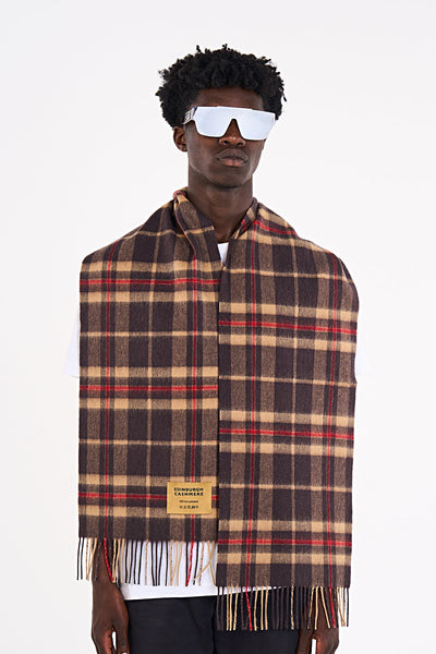 Lucchi Italy Cashmere Wool Scarf EC Check Exclusive Iconic Design Black