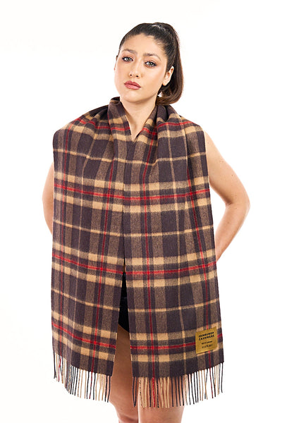Lucchi Italy Cashmere Wool Scarf EC Check Exclusive Iconic Design Black