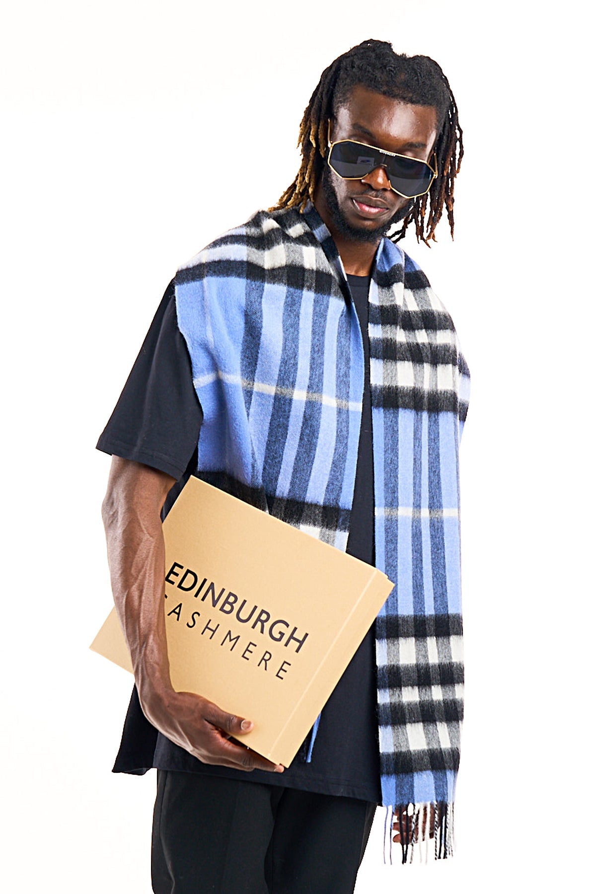 Lucchi Italy Cashmere Wool Scarf DC Check Luxury