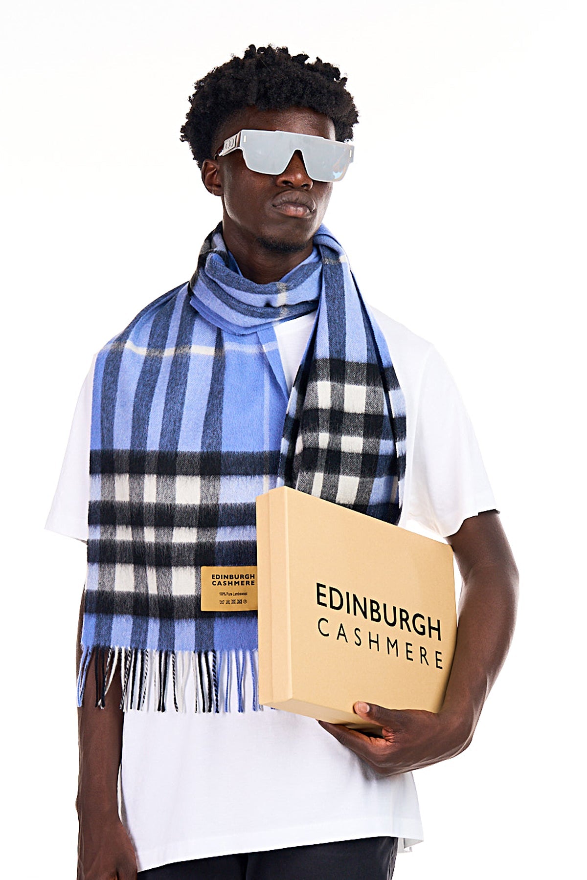 Lucchi Italy Cashmere Wool Scarf DC Check Luxury