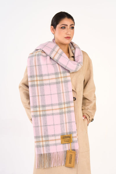 100% Pure Lambswool Oversized Scarf/Wrap Thomson Camel/Pink 26