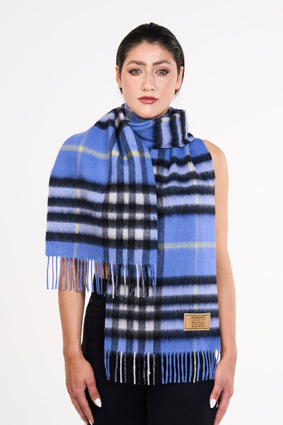 Lucchi Italy 100% Pure Cashmere Designer Scarf Iconic DC Classic Blue