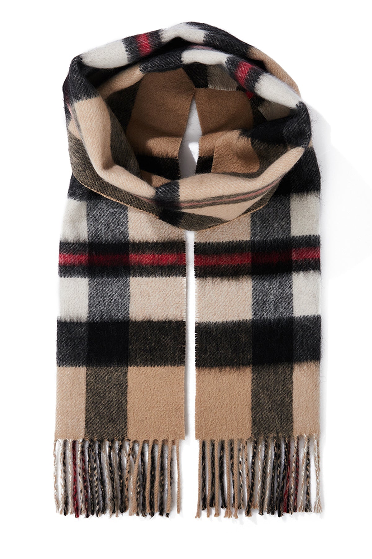 Lucchi Italy Reversible Scarf DC Design Camel 100% Pure Lambswool