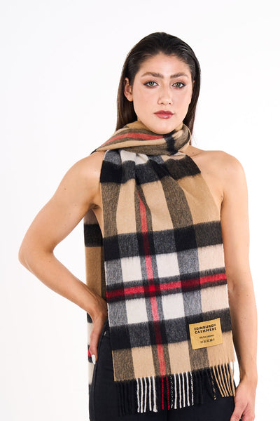 Lucchi Italy Reversible Scarf DC Design Camel 100% Pure Lambswool