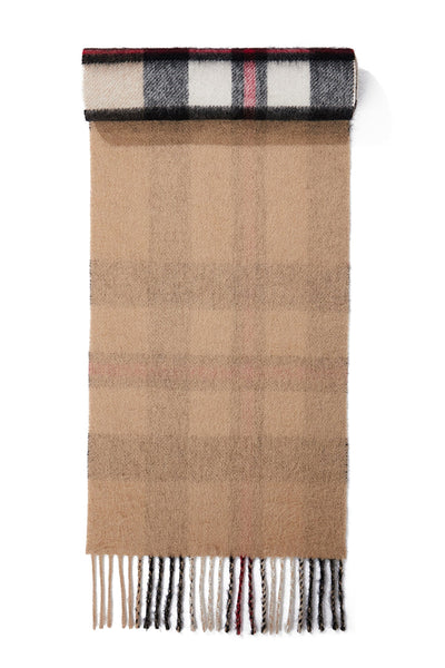 Lucchi Italy Reversible Scarf DC Design Camel 100% Pure Lambswool