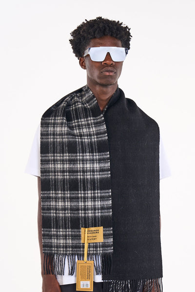 Lucchi Italy Reversible Scarf Menzies Black 100% Pure Lambswool