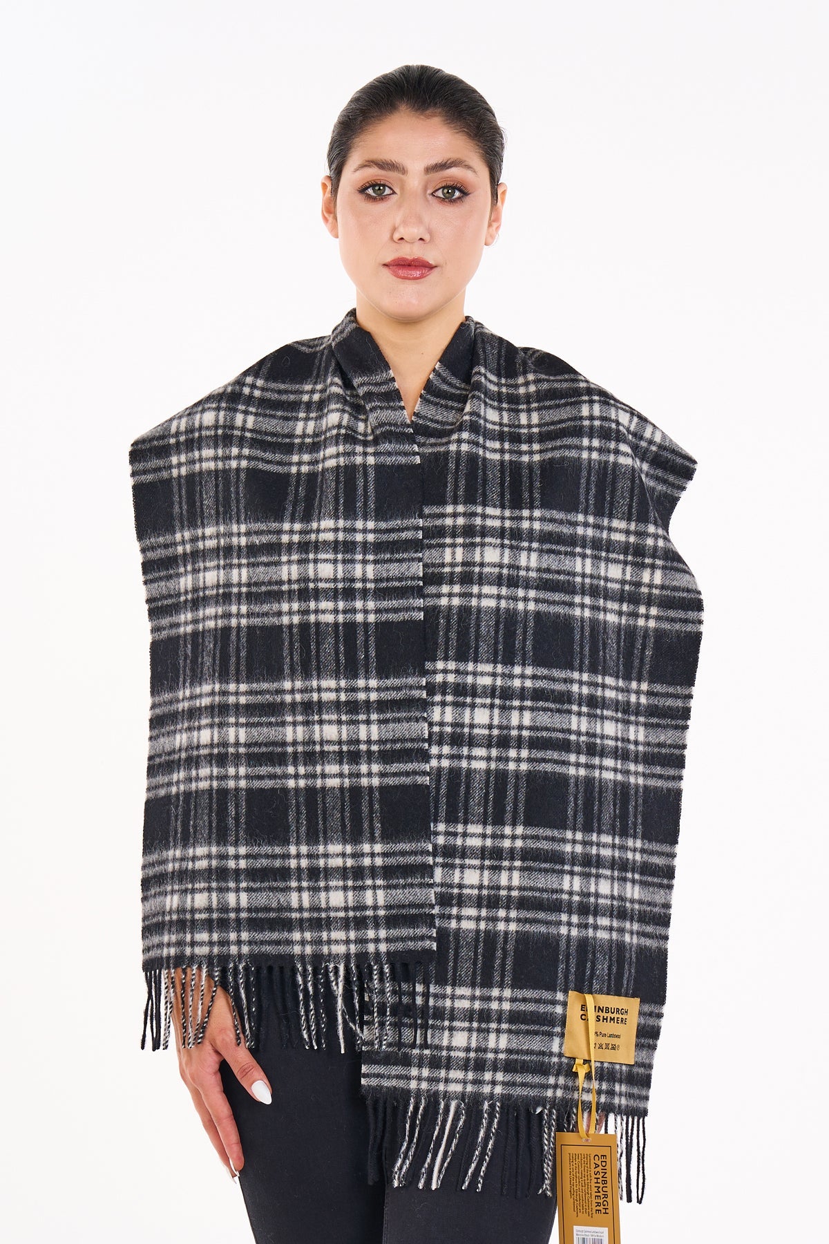Lucchi Italy Reversible Scarf Menzies Black 100% Pure Lambswool