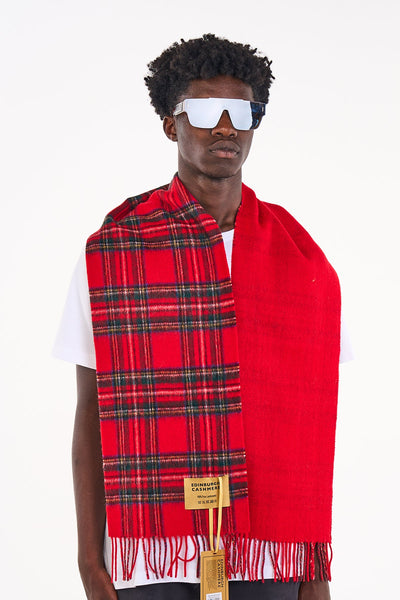 Lucchi Italy Reversible Scarf Royal Stewart Red 100% Pure Lambswool