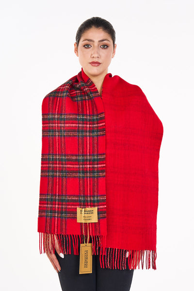 Lucchi Italy Reversible Scarf Royal Stewart Red 100% Pure Lambswool